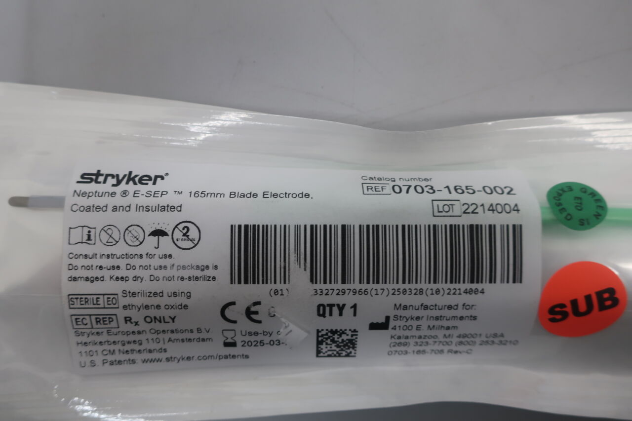 0703-165-002 - STRYKER - neptune e-sep 165mm blade electrode, coated and insulated , ( EA/ ) - ( Expiry Date : 2025-03-28 )
