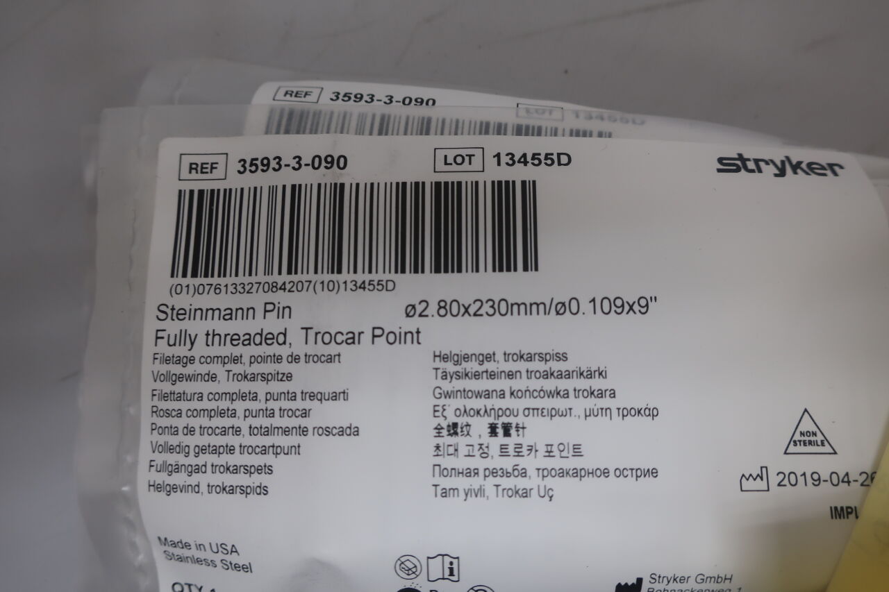 3593-3-090 - STRYKER - steinmann pin fully threaded , ( EA/ ) - ( Expiry Date : N/A )