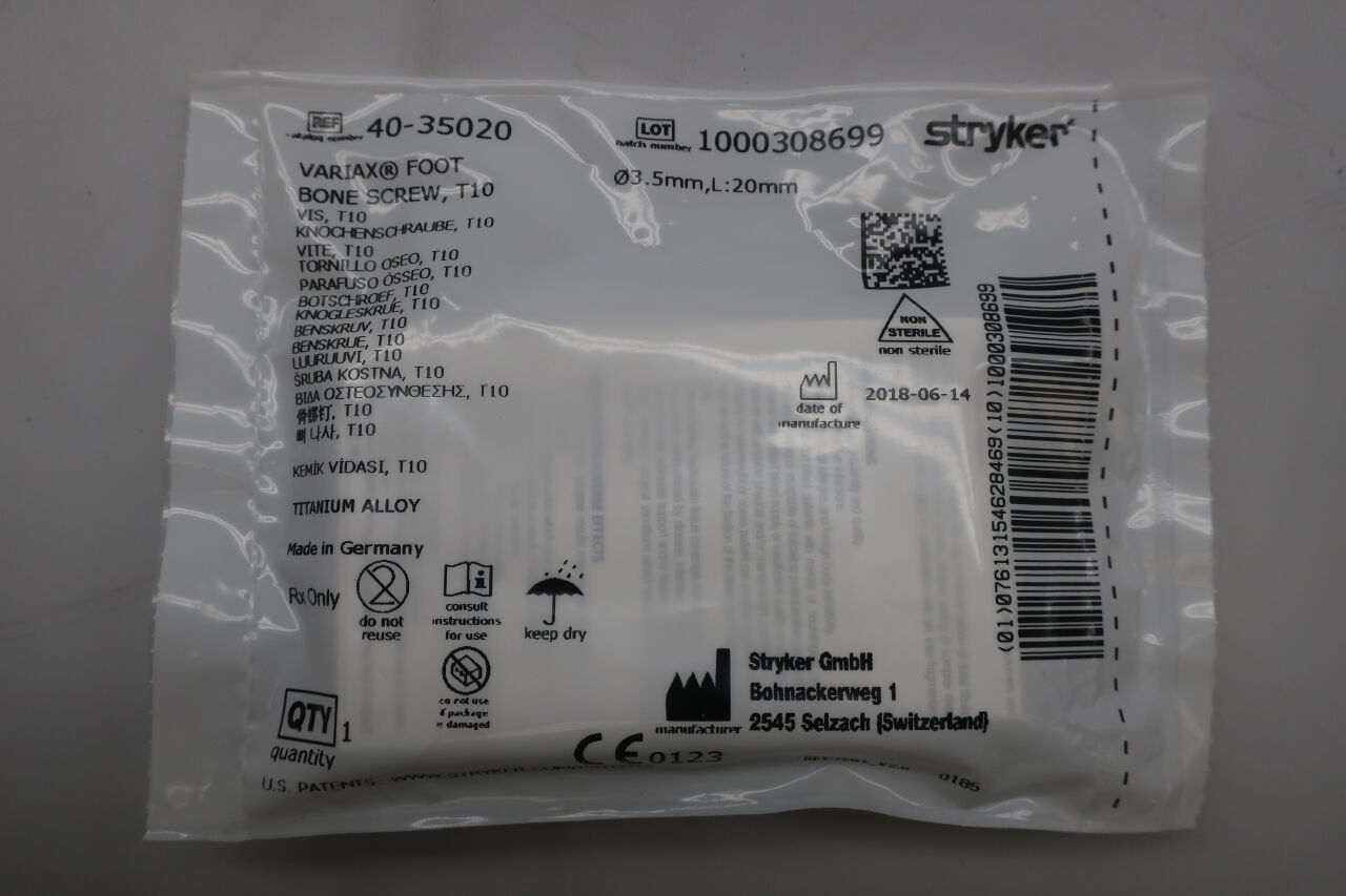 40-35020 - STRYKER - 40-35020 : Variax Foot Bone Screw, T10 , ( EA/ ) - ( Expiry Date : N/A )