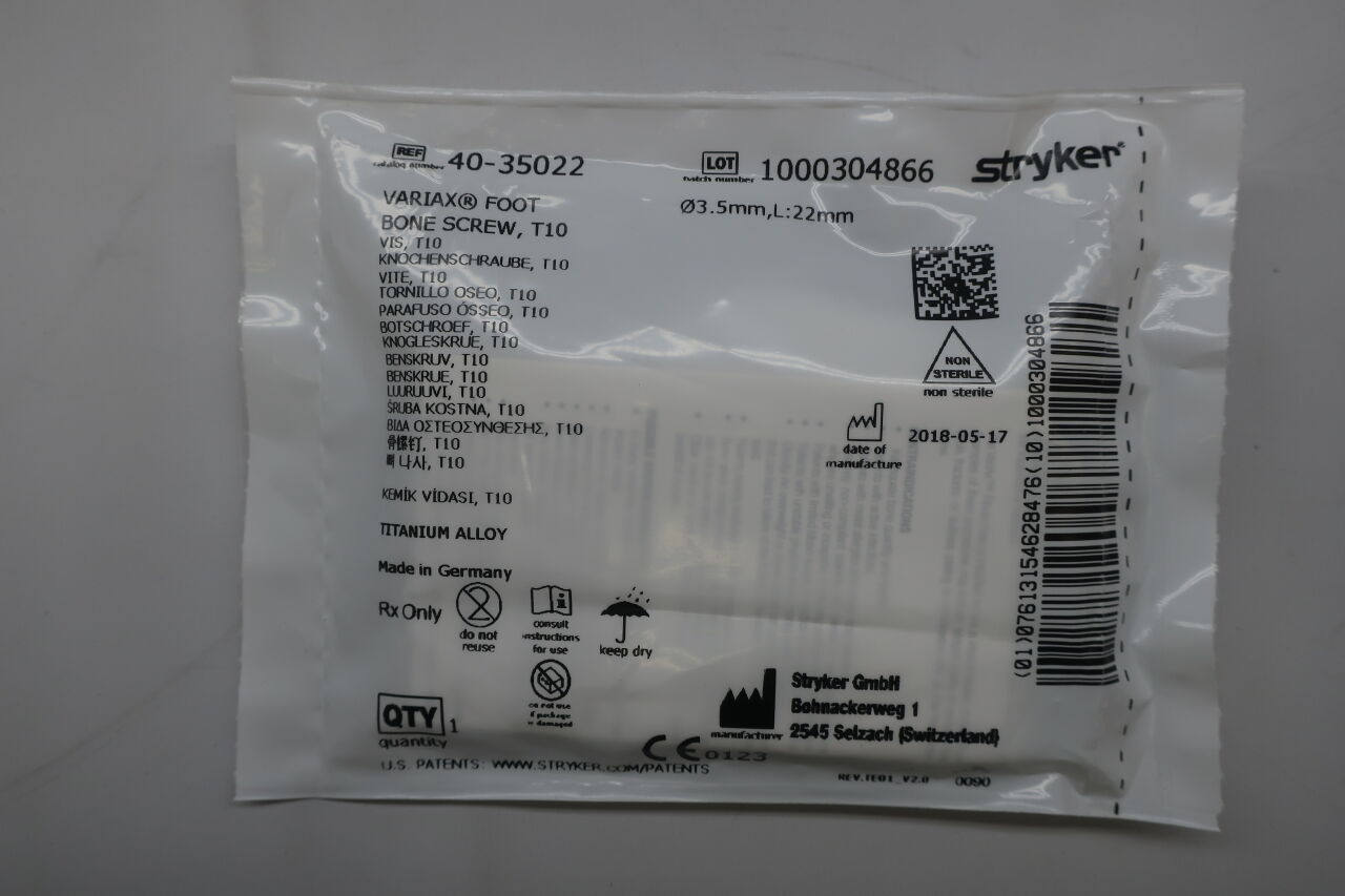 40-35022 - STRYKER - 40-35022 : Variax Foot Bone Screw, T10 , ( EA/ ) - ( Expiry Date : N/A )