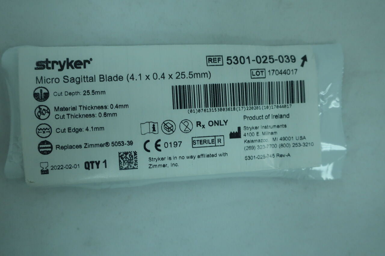 5301-025-039 - STRYKER - Micro Sagittal Blade , ( EA/ ) - ( Expiry Date : 2025-03-01 )