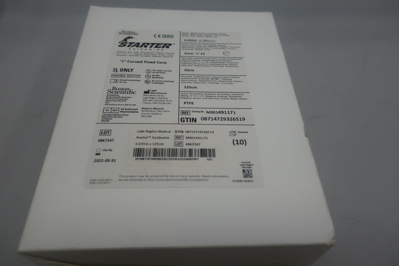 49117 - BOSTON SCIENTIFIC - Starter Guidewire J Curved Fixed Core .035 x 125cm, (BX/10) - ( Expiry Date: 2022-05-31 )