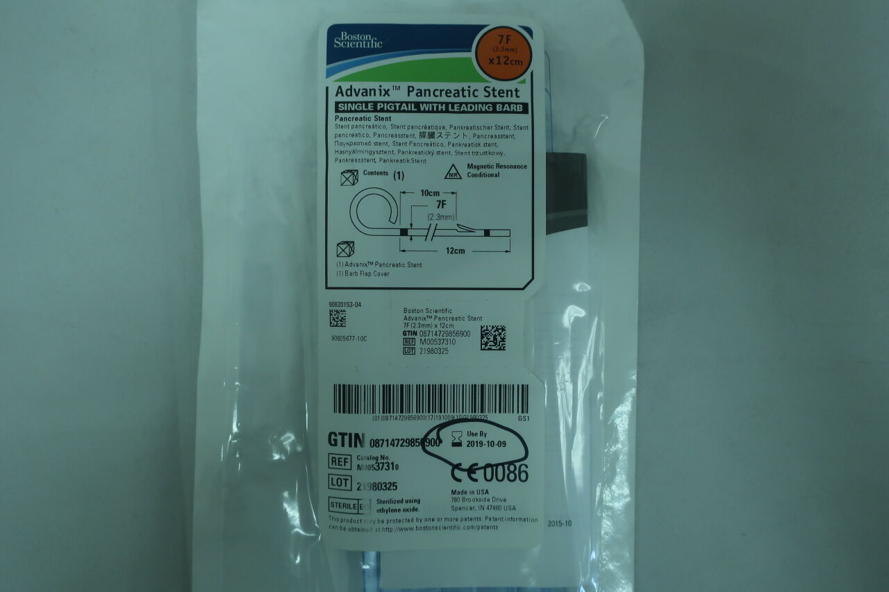 3731 - BOSTON SCIENTIFIC - Advanix Pancreatic Stent - Single Pigtail with Leading Barb - 7Fr x 12cm, () - ( Expiry Date: 2022-08-09 )