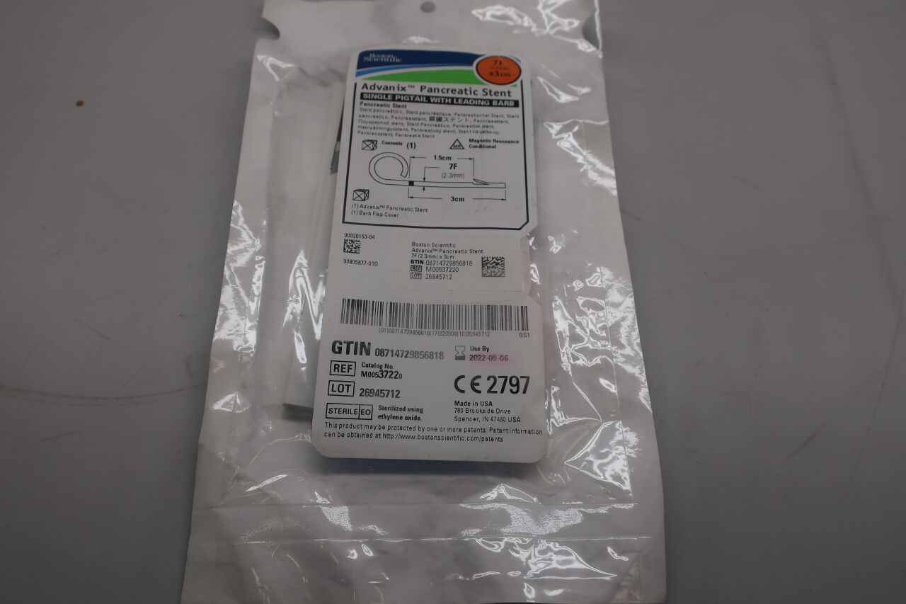 3722 - BOSTON SCIENTIFIC - Advanix Pancreatic Stent - Single Pigtail with Leading Barb - 7Fr x 3cm, (EA) - ( Expiry Date: 2023-03-23 )