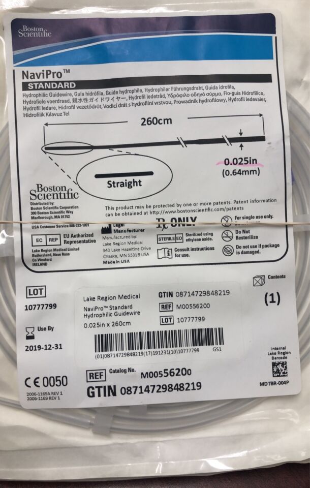 5620 - BOSTON SCIENTIFIC - NaviPro Hydrophilic Guidewire - Standard, Straight - .025" x 260cm, (EA) - ( Expiry Date: 2019-12-31 )