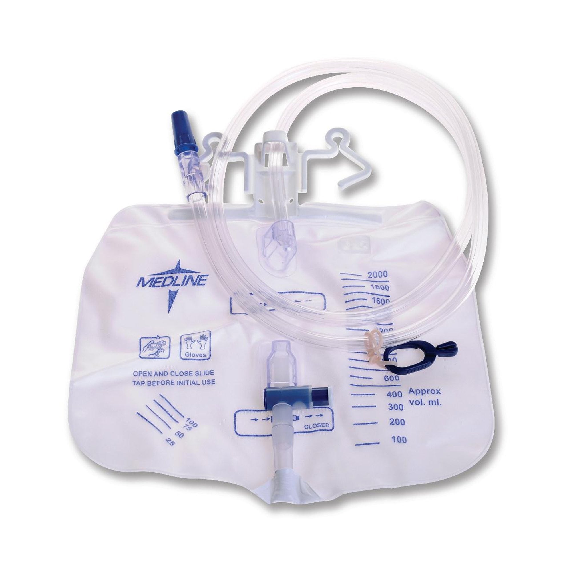 485584 - Medline - Urinary Drain Bag Medline Anti-Reflux Valve Sterile Fluid Path 2000 mL Vinyl DYND15205 Pack of 1, (EA)