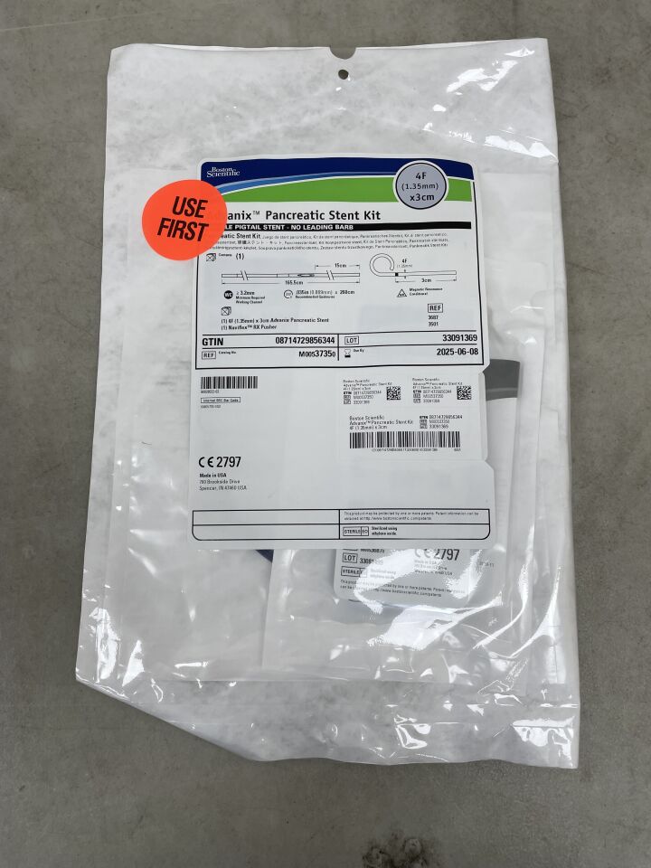 3735 - BOSTON SCIENTIFIC - Advanix Pancreatic Stent Kit - Single Pigtail/No Leading Barb - 4Fr x 3cm, () - ( Expiry Date: 2022-07-18 )