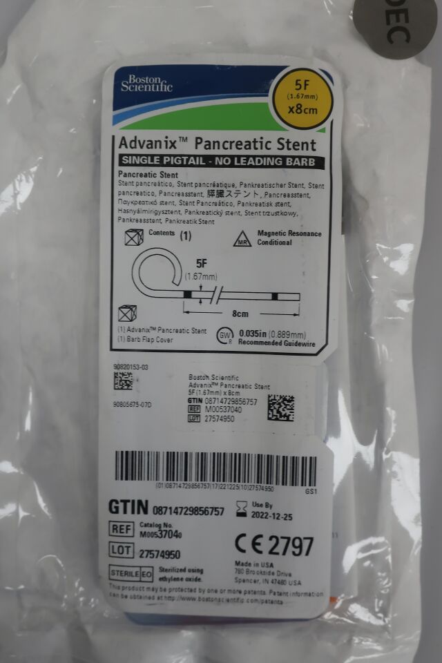 3704 - BOSTON SCIENTIFIC - advanix pancreatic stent pigtail 5frx8cm, () - ( Expiry Date: 2022-12-25 )