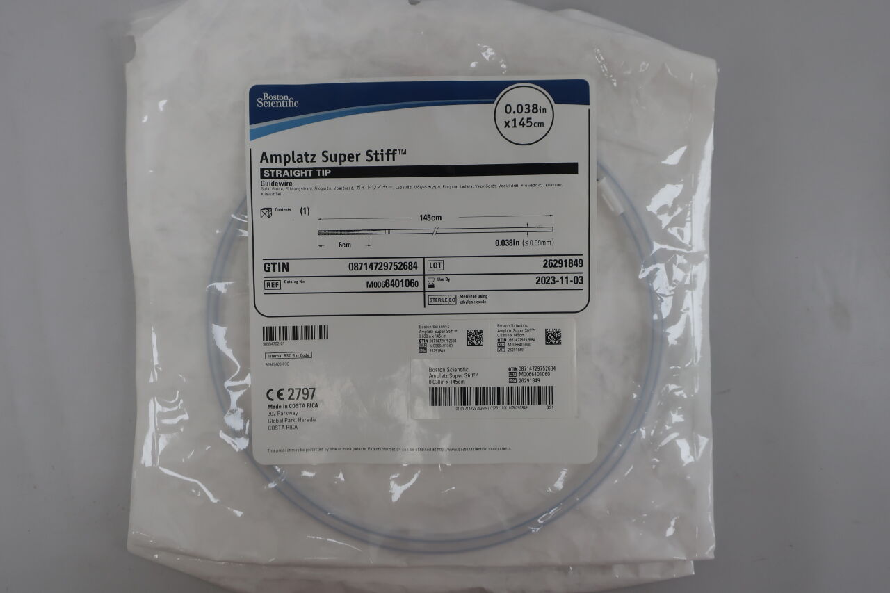 640106 - BOSTON SCIENTIFIC - amplatz super stiff straight tip guidewire, 0.038" x 145cm, () - ( Expiry Date: 2023-01-28 )