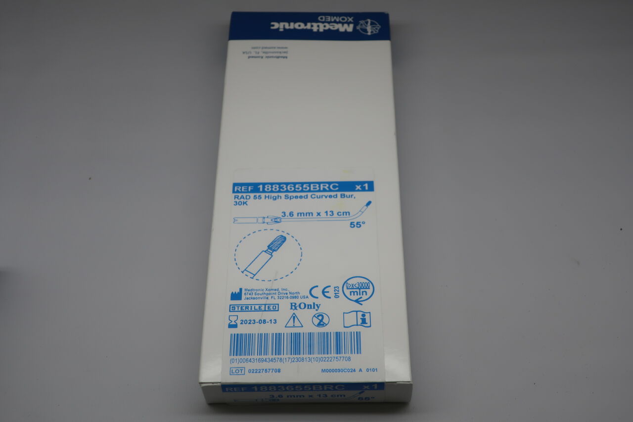 1883655BRC - MEDTRONIC - 30K RAD 55 High Speed Curved Bur, 3.6mm x 13cm, 55°, () - ( Expiry Date: 2023-08-13 )