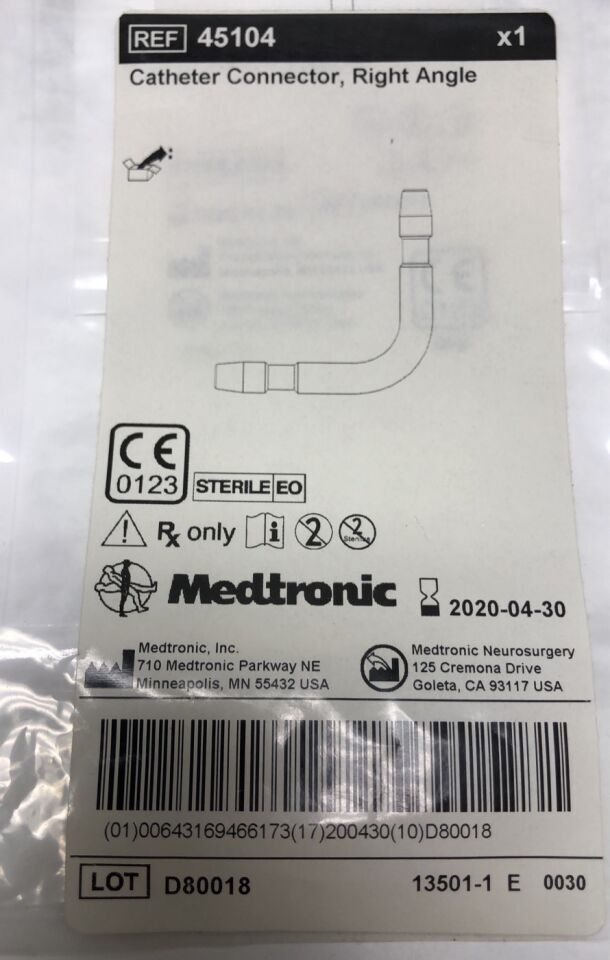 45104 - MEDTRONIC - Medtronic Right Angle Catheter Connector, 1 ID x 1.9 mm OD, (EA) - ( Expiry Date: 2020-04-30 )