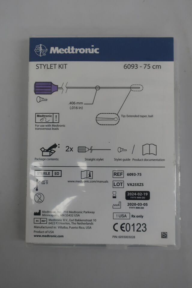6093-75 - MEDTRONIC - Stylet Kit Straight, extended-taper, ball-tipped stylet for use w/ Medtronic transvenous leads -grey - 75cm, (EA) - ( Expiry Date: 2024-02-19 )