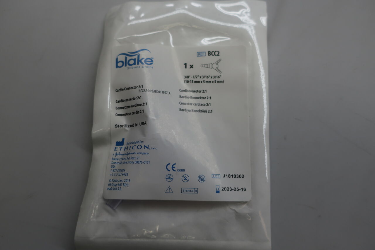 BCC2 - ETHICON - Blake Cardio Connectors 2:1 For 19 and 24 Fr Round Hubless Drains, () - ( Expiry Date: 2023-04-26 )