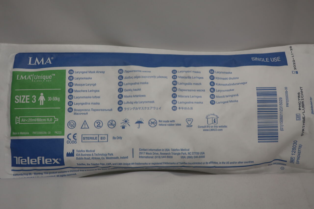 128030 - TELEFLEX - Laryngeal Mask Airway Size 3, () - ( Expiry Date: 2021-11-28 )
