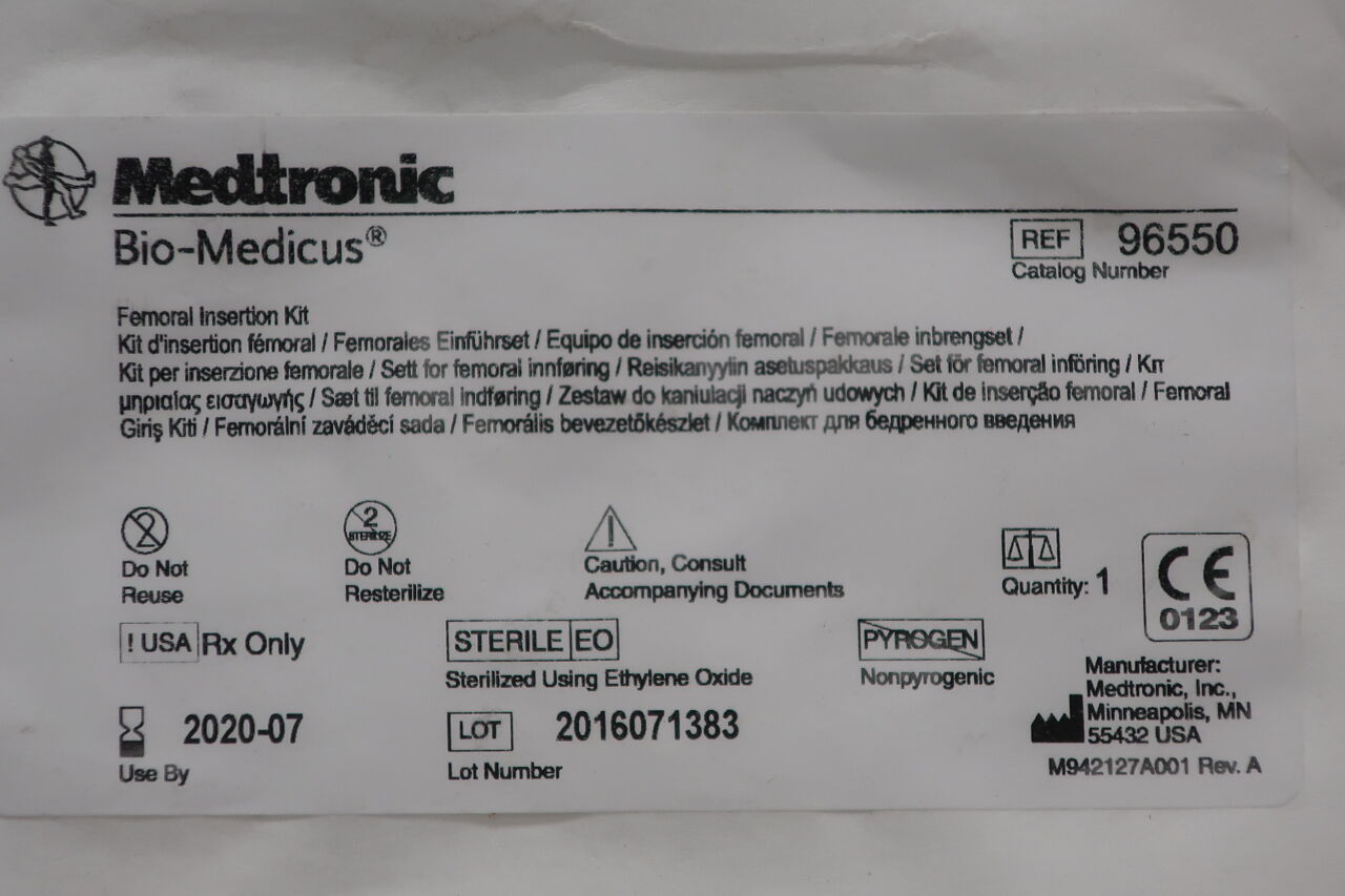 96550 - MEDTRONIC - Bio-Medicus Standard Insertion Kit, (EA) - ( Expiry Date: 2020-02-01 )