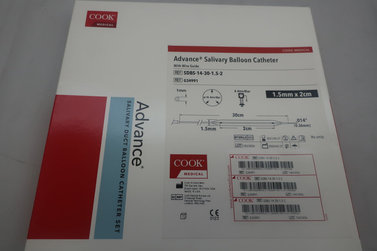 G34991 - COOK - Advance Salivary Balloon Catheter with Wire Guide - SDBS-14-30-1.5-2 - 1.5mm x 2cm x 30cm, (BX/1) - ( Expiry Date: 2023-01-17 )