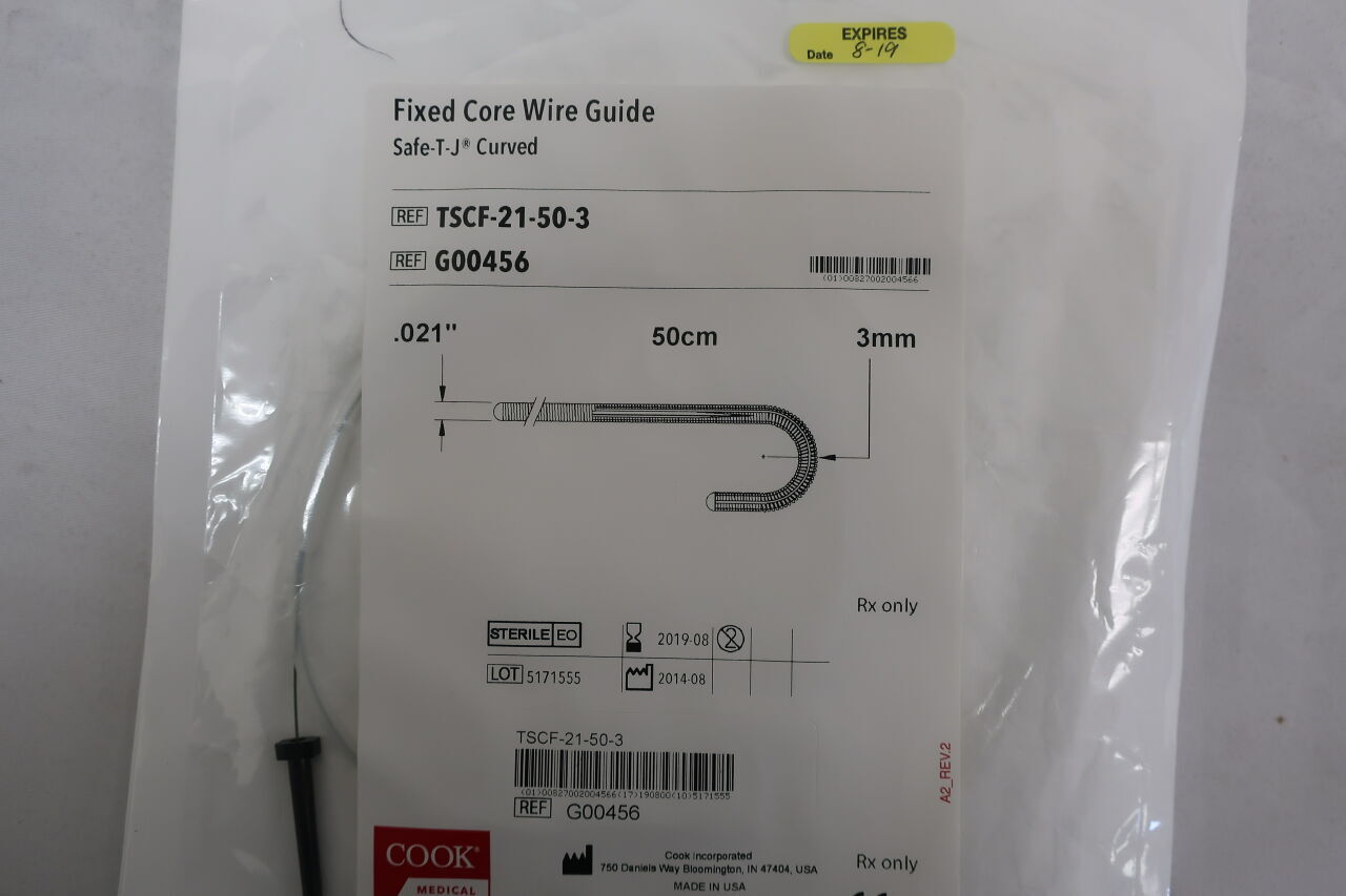 G00456 - COOK - Safe-J Curved, Fixed Core Wire Guide 50cm, (EA) - ( Expiry Date: 2019-08-31 )