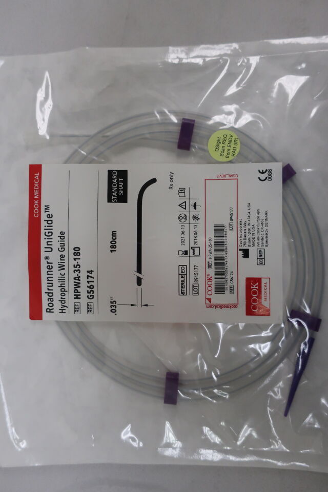 G56174 - COOK - Roadrunner UniGlide Hydrophilic Wire Guide .035" x 180cm standard shaft, (EA) - ( Expiry Date: 2021-06-13 )