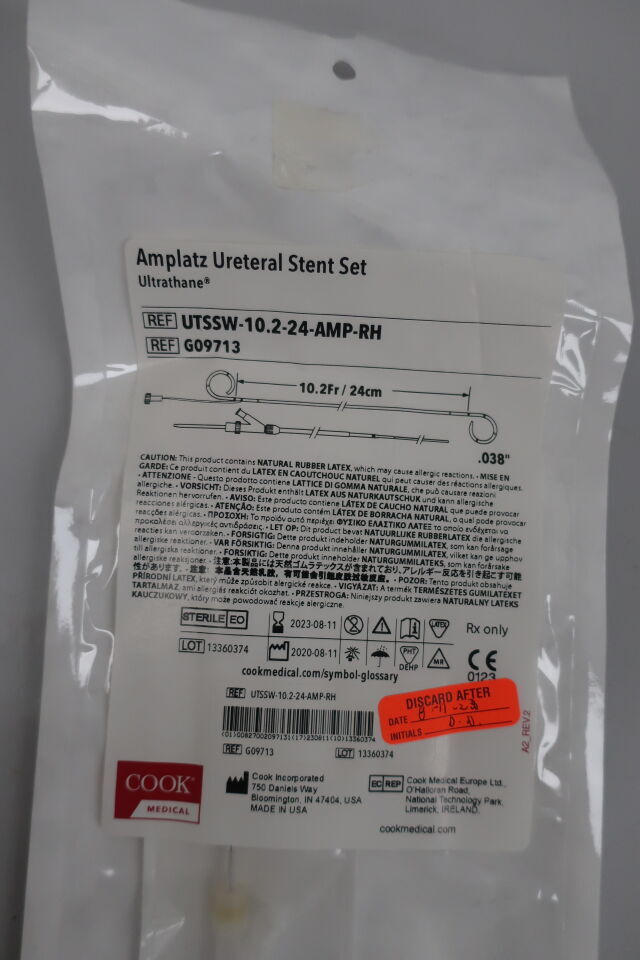 G09713 - COOK - Amplatz Ureteral Stent Set - Ultrathane - UTSSW-10.2-24-AMP-RH - 10.2Fr x 24cm x .038", (EA) - ( Expiry Date: 2023-08-11 )