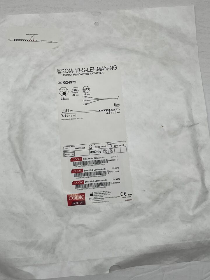 G24972 - COOK - Lehman Sphincter of Oddi Manometry Catheter 5-3.5F, Short 5mm, (EA) - ( Expiry Date: 2022-08-27 )