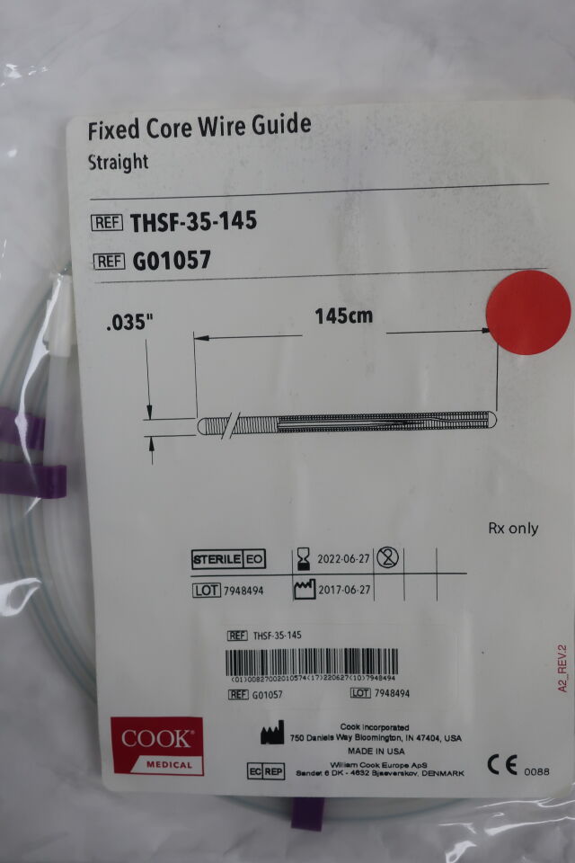 G01057 - COOK - Fixed Core Wire Guide - Straight - THSF-35-145 - .035" x 145cm, (EA) - ( Expiry Date: 2022-06-27 )