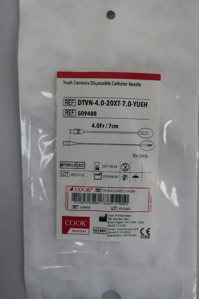 G09488 - COOK - Yueh Centesis Straight Catheter Needle 4F x 7cm, (EA) - ( Expiry Date: 2023-08-26 )