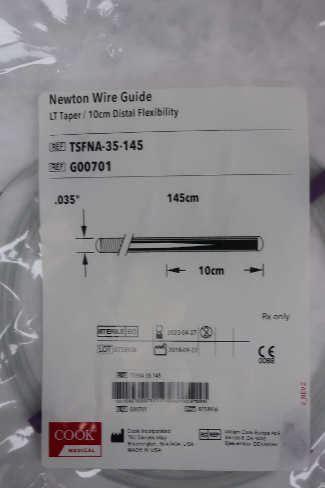 G00701 - COOK - Newton Wire Guide - LT Taper/10cm Distal Flexibility - TSFNA-35-145 - .035" x 145cm, (EA) - ( Expiry Date: 2023-04-27 )