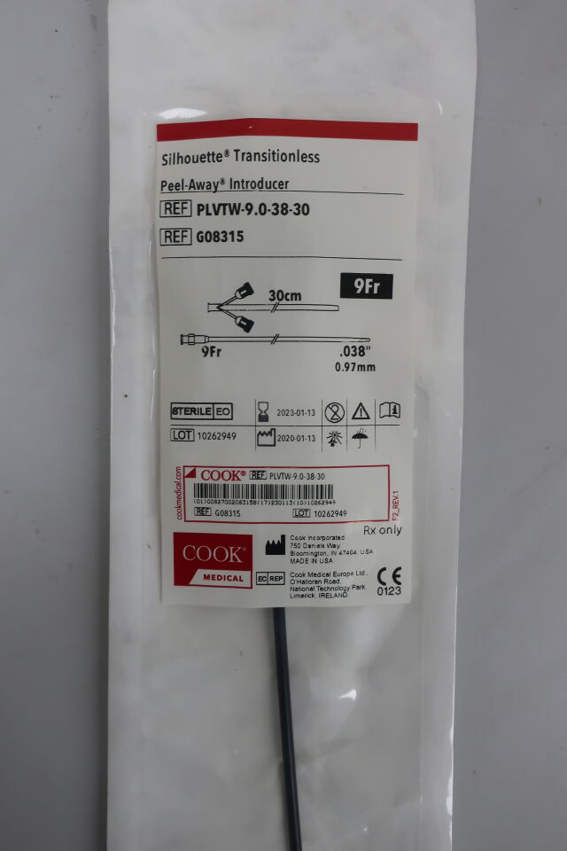 G08315 - COOK - Silhouette Transitionless Peel-Away Radiopaque TFE Sheath Introducer, 9 Fr Size, 30 cm Sheath Length, (EA) - ( Expiry Date: 2023-01-13 )