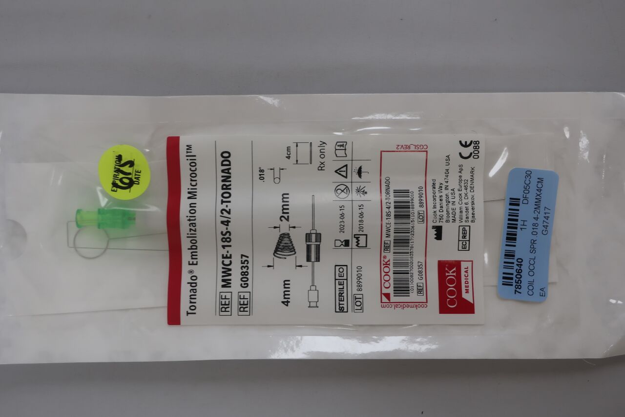 G08357 - COOK - Tornado Embolisation Coil, 4 cm Embolus Length, (EA) - ( Expiry Date: 2021-11-09 )