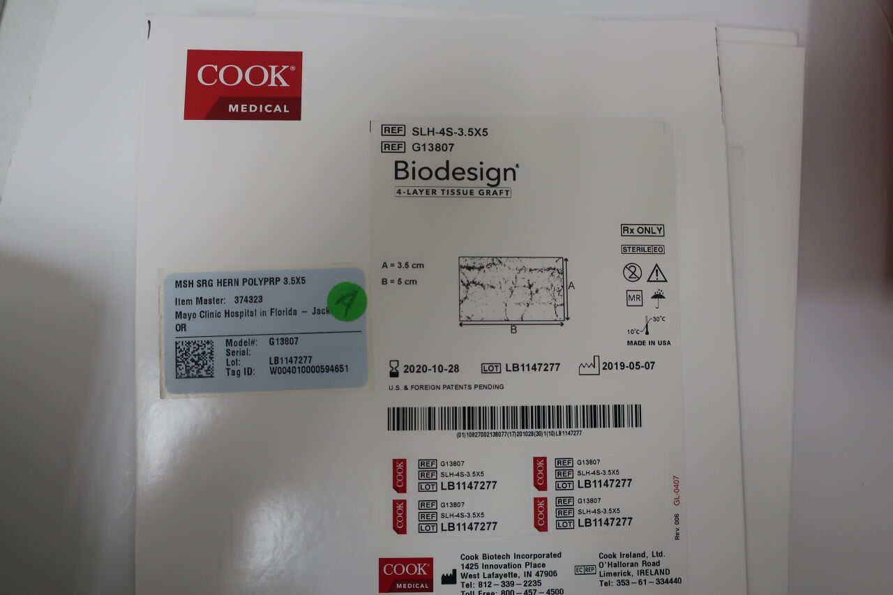 G13807 - COOK - Biodesign 4 Layer Tissue Graft 3.5cm x 5cm, (EA) - ( Expiry Date: 2020-10-28 )