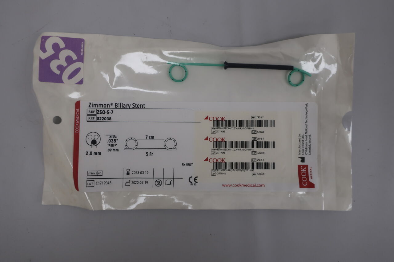 G22038 - COOK - zimmon biliary stent only 5f x 7cm, (EA) - ( Expiry Date: 2023-03-19 )
