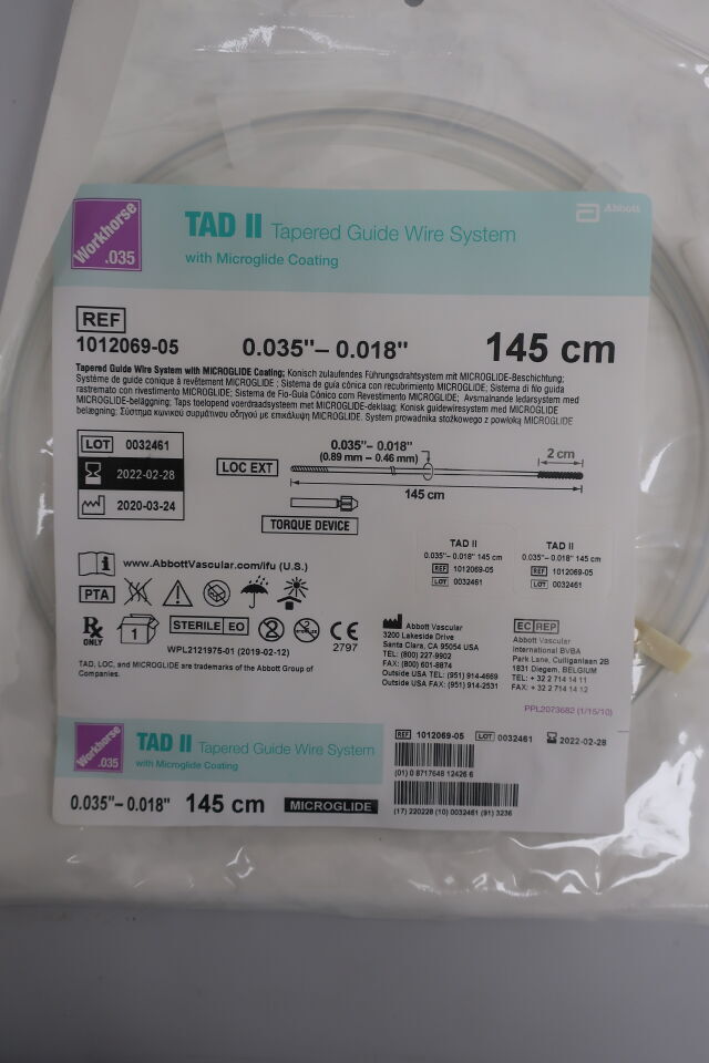1012069-05 - ABBOTT - tad ii tapered guide wire system with microglide coating .035 145 cm, (EA) - ( Expiry Date: 2022-02-28 )