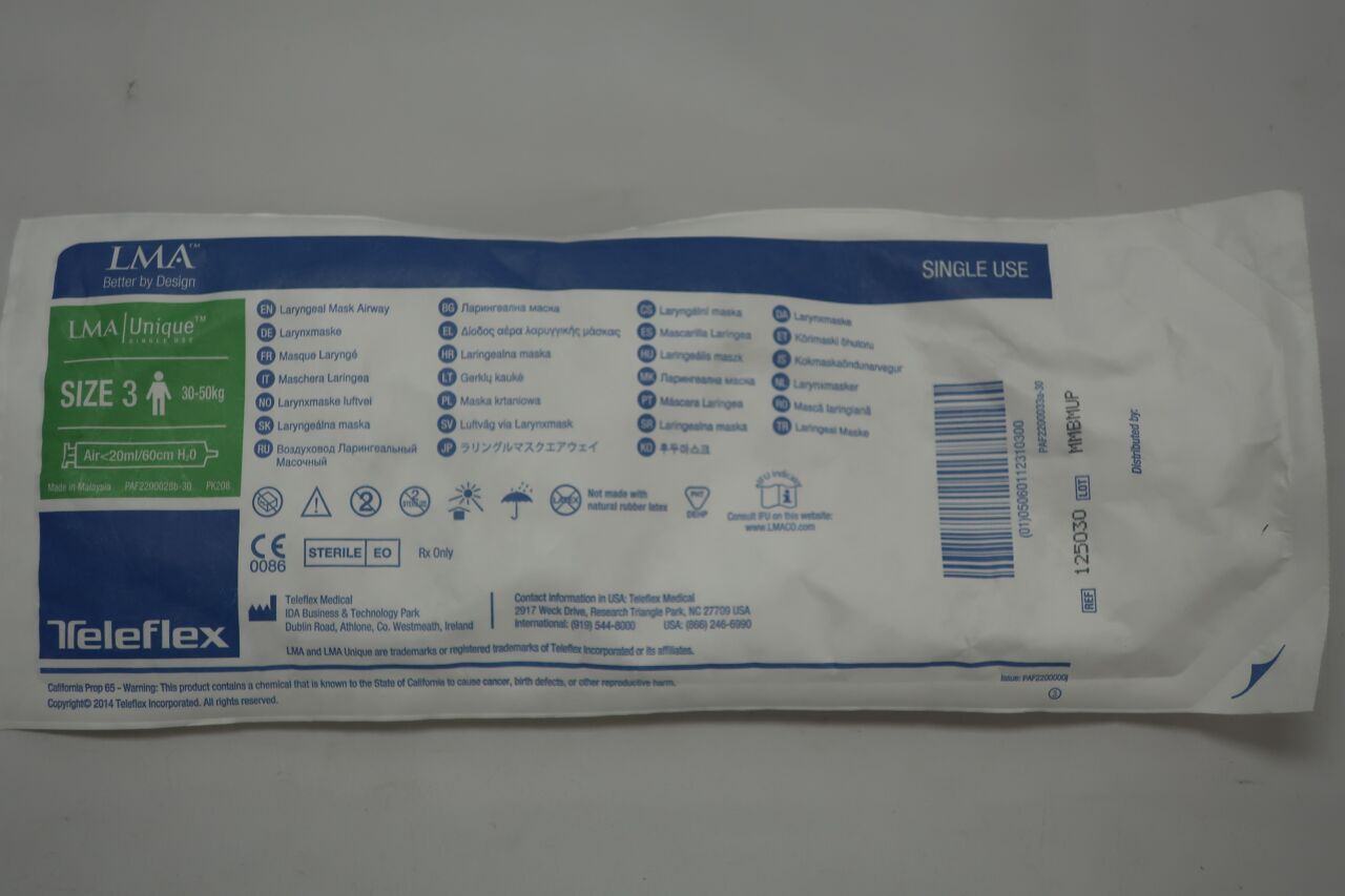 125030 - TELEFLEX - LMA Unique, Laryngeal Mask Airway, Size 3, () - ( Expiry Date: )