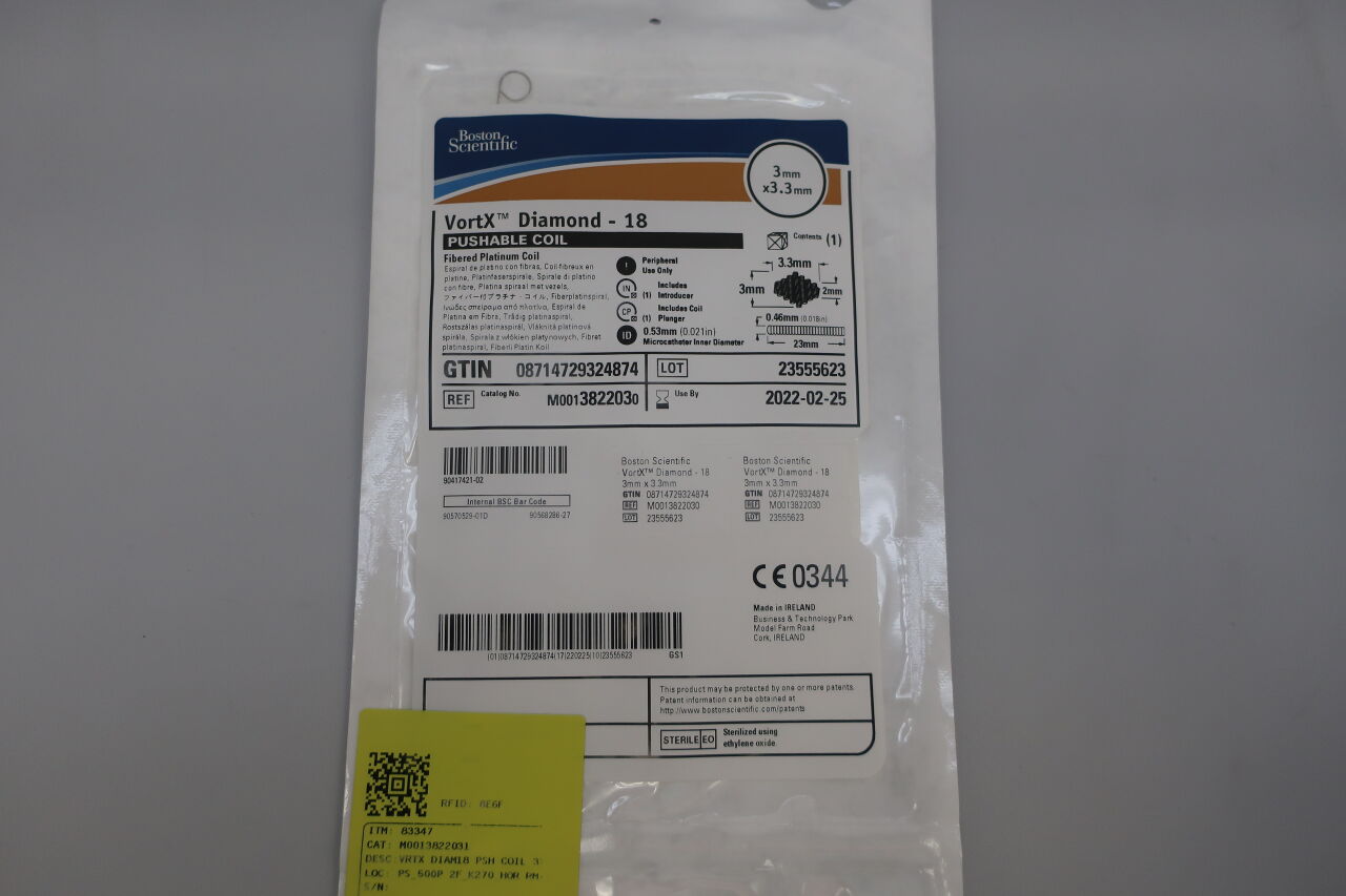 382203 - BOSTON SCIENTIFIC - VortX Diamond 18 Sterile Pushable Coil, 0.018 in. Size, 3 mm dia., 3.3 mm Unrestrained Coil Length, (EA) - ( Expiry Date: 2022-07-22 )