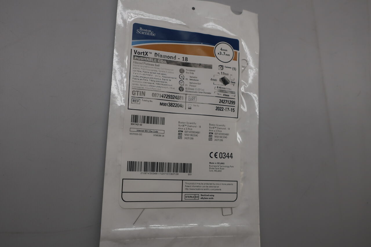 382204 - BOSTON SCIENTIFIC - VortX Diamond - 18 Fibered Platinum Coil 4mm x 3.7mm, () - ( Expiry Date: 2022-07-15 )
