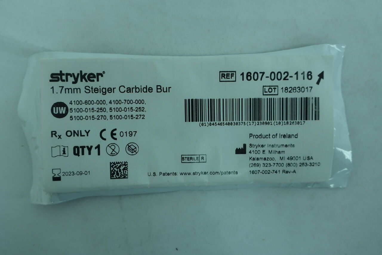 1607-002-116 - STRYKER - Steiger Carbide Bur, 1.7 mm Head Diameter, 44.8 mm Length, () - ( Expiry Date: 2023-09-01 )