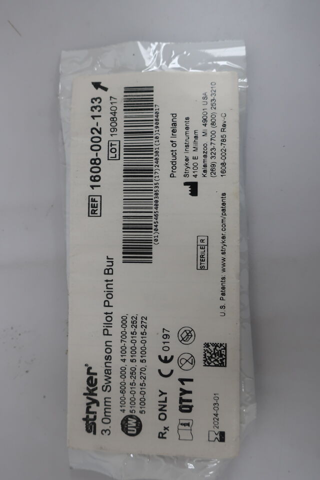 1608-002-133 - STRYKER - Fluted Swanson Pilot Point Micro Burr, 3 mm Head Diameter,, (EA) - ( Expiry Date: 2024-03-01 )