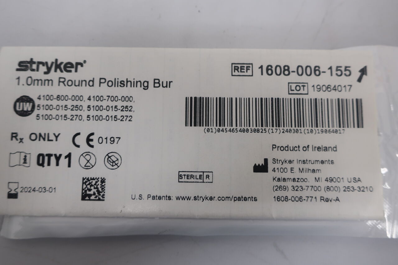 1608-006-155 - STRYKER - Round Polishing Burr, 1 mm Head Diameter, (EA) - ( Expiry Date: 2024-03-01 )