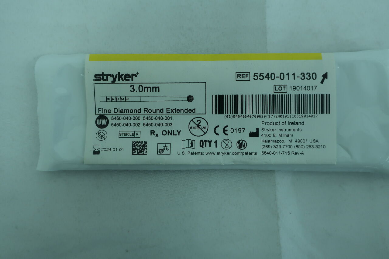 5540-011-330 - STRYKER - Extended Fine Diamond Burr, 3 mm Head Diameter, () - ( Expiry Date: 2022-11-01 )
