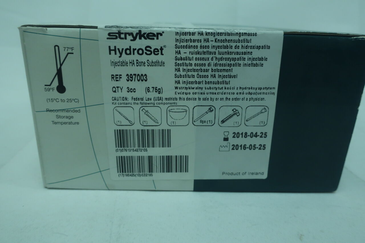 397003 - STRYKER - hydroset injectable ha bone substitute, 3cc, (BX/3) - ( Expiry Date: 2018-04-25 )
