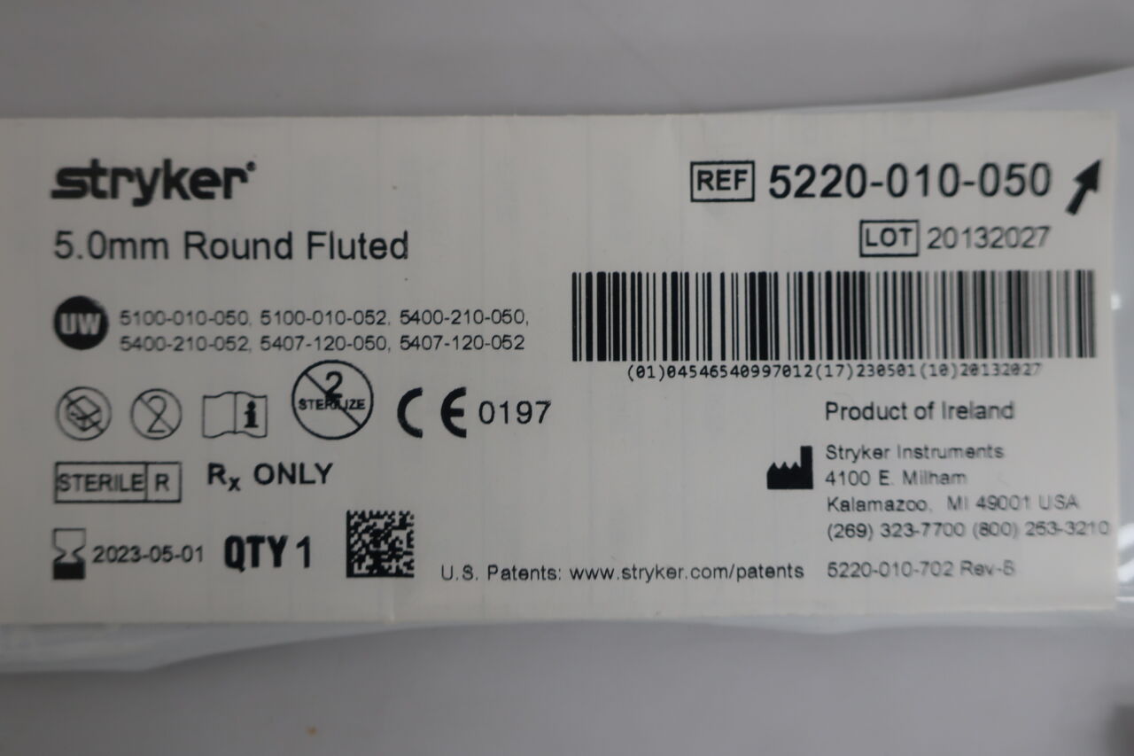 5220-010-050 - STRYKER - 5.0mm Round Fluted Bur, Medium, (EA) - ( Expiry Date: 2023-05-01 )