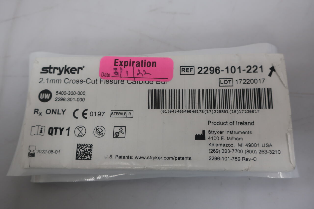 2296-101-221 - STRYKER - Cross-Cut Fissure Carbide Bur 2.1mm, (EA) - ( Expiry Date: 2022-08-01 )