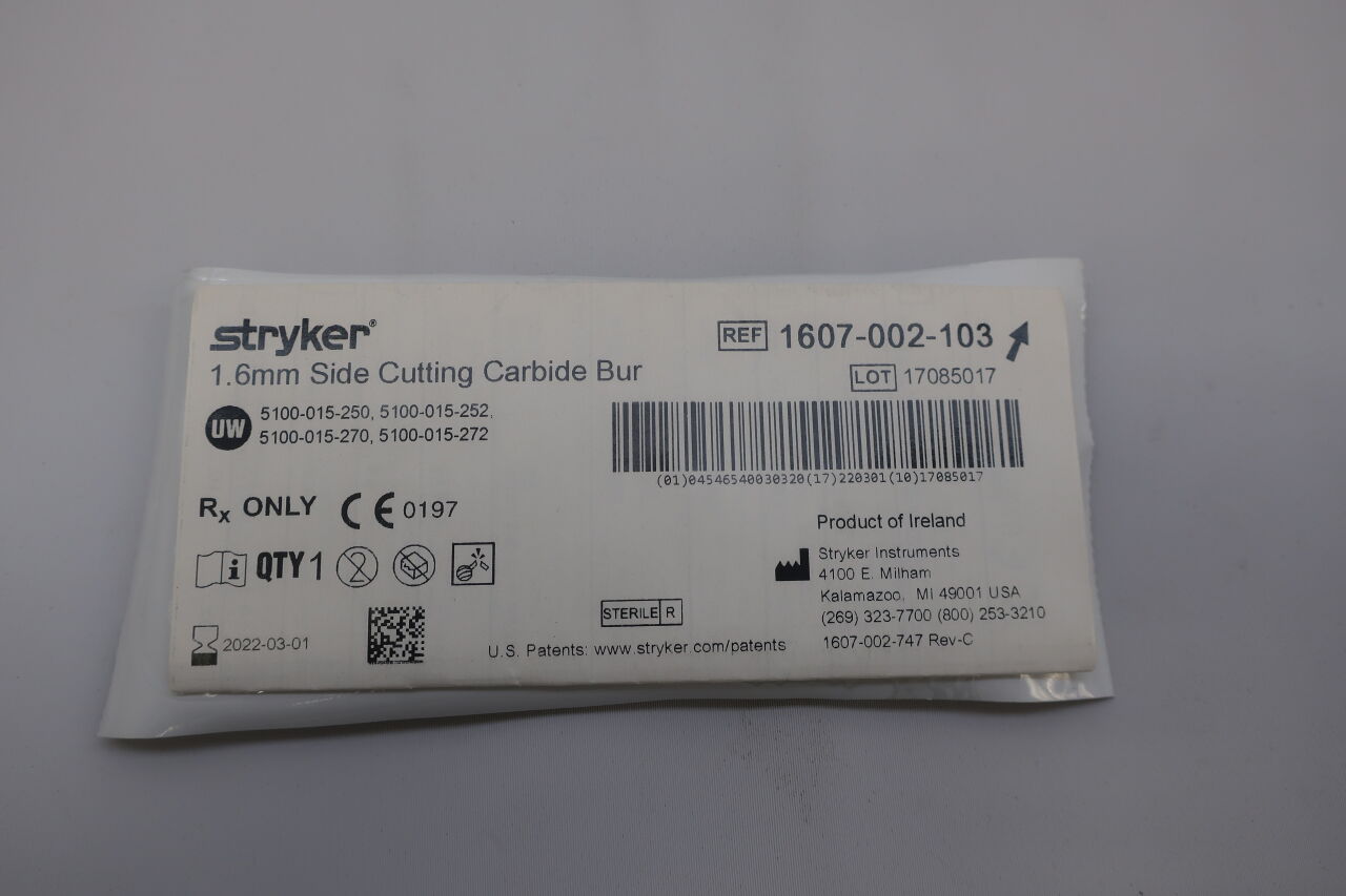 1607-002-103 - STRYKER - Fluted Solid Side Cutting Micro Burr, 1.6 mm Head Diameter, () - ( Expiry Date: 2022-03-01 )