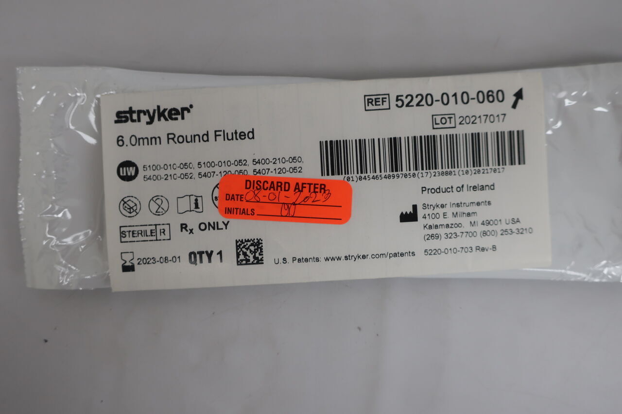 5220-010-060 - STRYKER - Round Fluted Burr, 6 mm Head Diameter, Medium/M, (EA) - ( Expiry Date: 2023-08-01 )