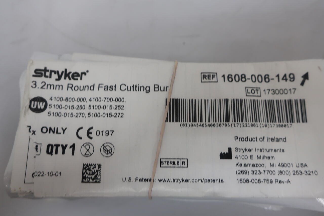 1608-006-149 - STRYKER - Round Stainless Steel Fast Cutting Burr, 3.2 mm Head Diame, (EA) - ( Expiry Date: 2023-05-01 )
