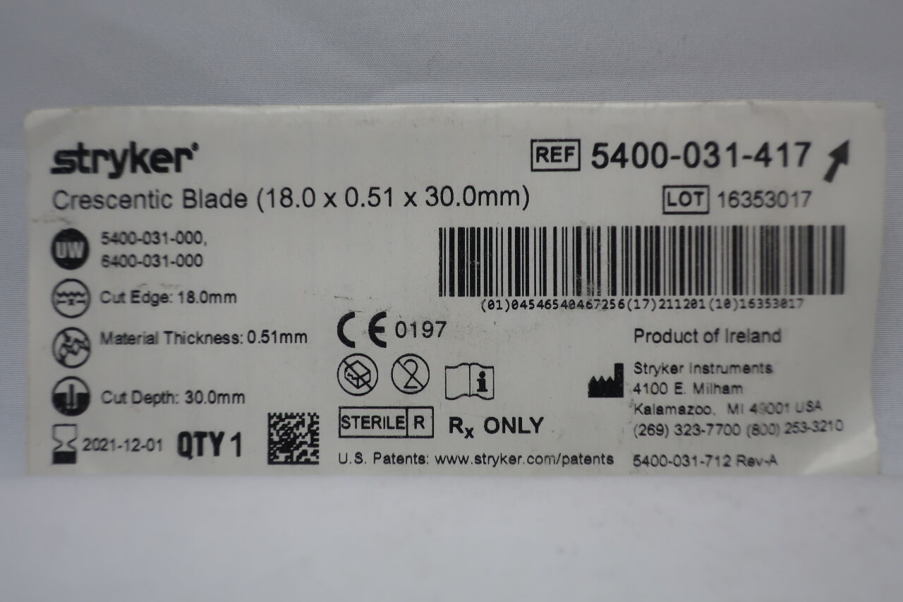 5400-031-417 - STRYKER - Crescemtic Blade, 18 mm Cut Edge, (EA) - ( Expiry Date: 2021-12-01 )