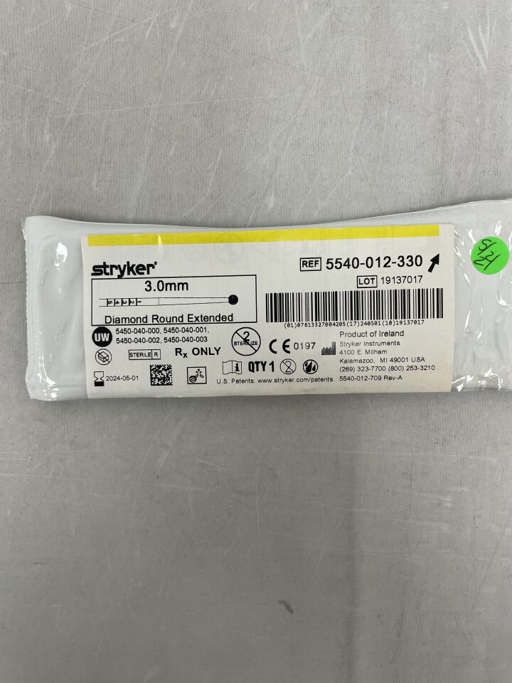5540-012-330 - STRYKER - Extended Round Diamond Burr, 3 mm Head dia., () - ( Expiry Date: 2023-06-01 )