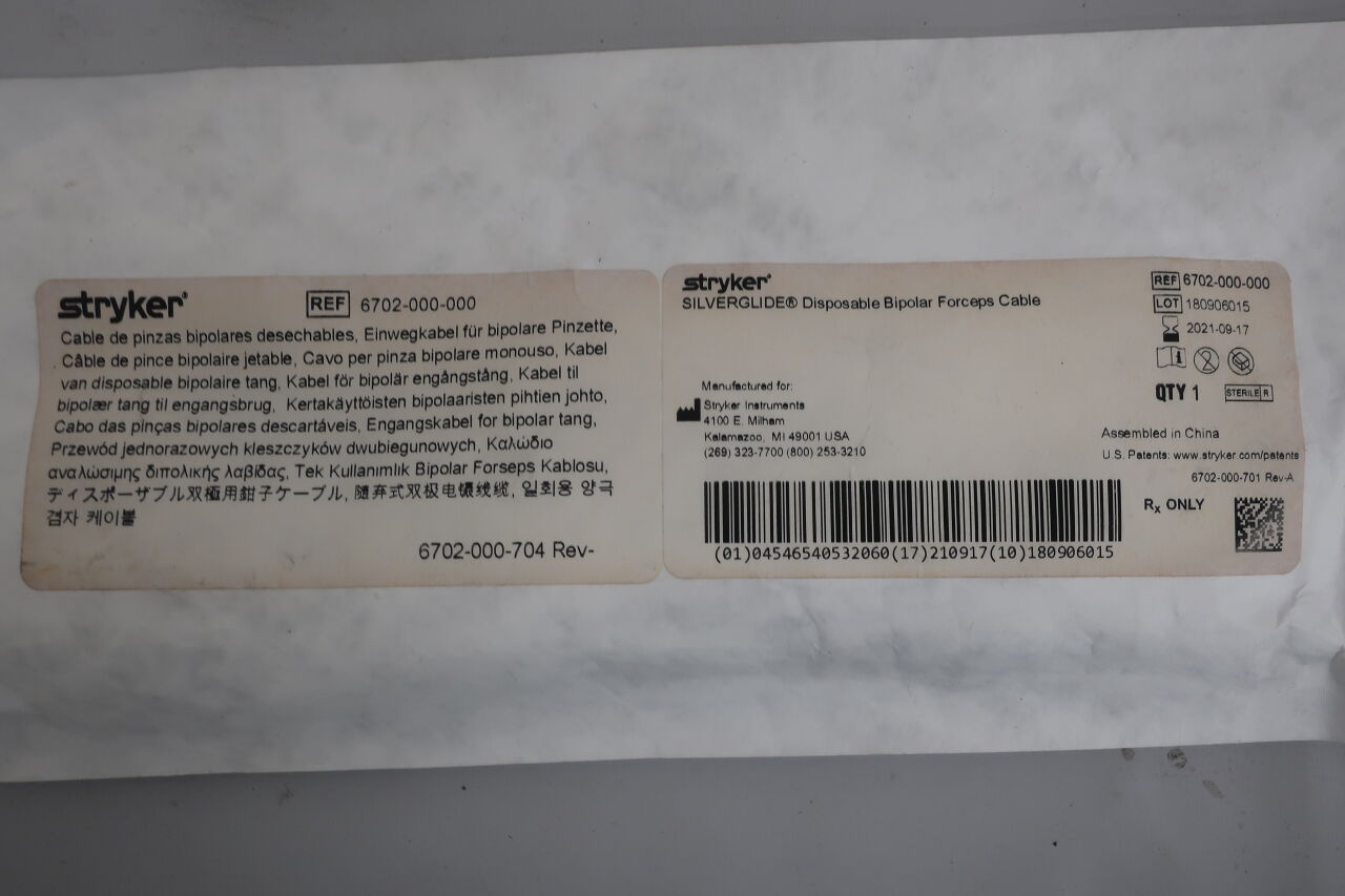 6702-000-000 - STRYKER - Silverglide Disposable Bipolar Forceps Cable, (EA) - ( Expiry Date: 2021-09-17 )