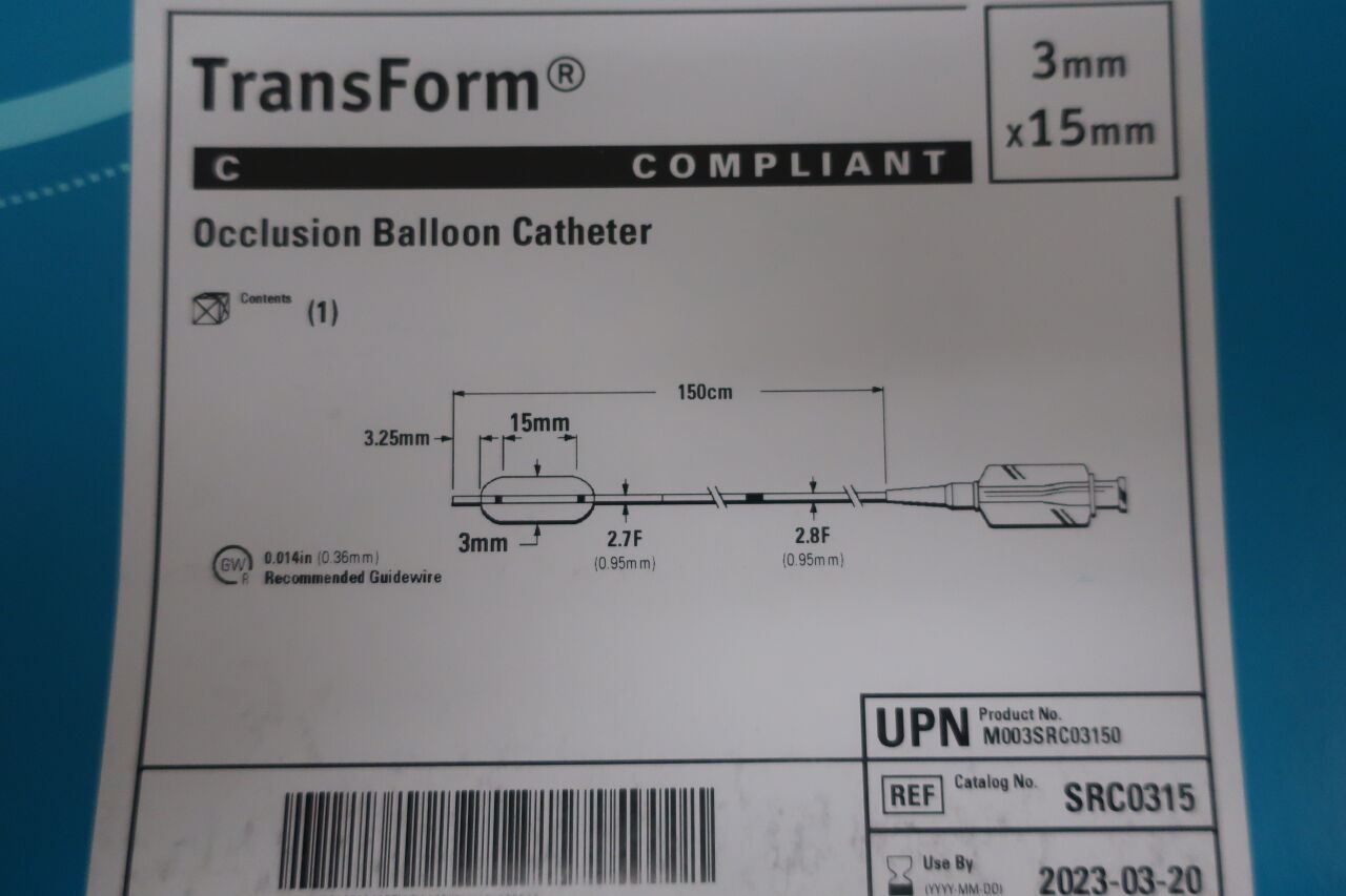 SRC0315 - STRYKER - transform occlusion balloon catheter, compliant 3mm x 15mm, 150cm, (BX/1) - ( Expiry Date: 2023-03-20 )