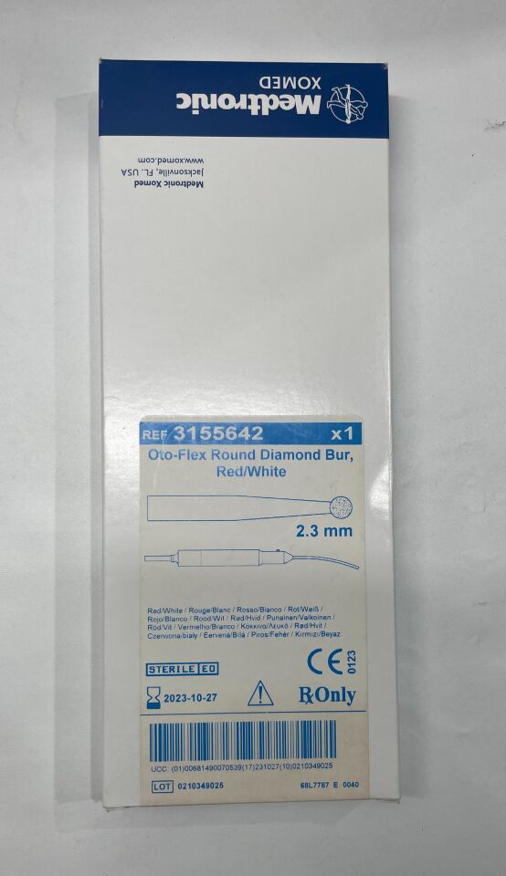 3155642 - MEDTRONIC - oto-flex round diamond bur skeeter carbide diamond oto-flex burr, red/white, 2.3 dia. x 98 mm length, (BX/1) - ( Expiry Date: 2023-10-27 )